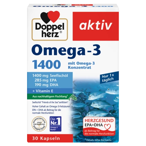 Abbildung der Produktverpackung Doppelherz aktiv Omega-3 1400 Frontansicht